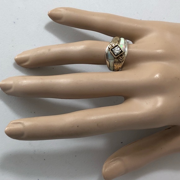 Sterling Silver & Gold Ring with Mother of Pearl Inlay with Cubic Zirconia Stone - Picture 2 of 6